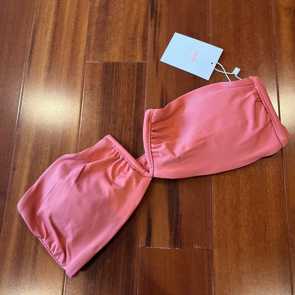 Andie Bandeau Bikini Top Swim Scala AT169 Punch Pink Strapless New Size Medium